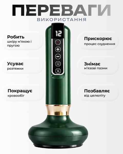 Вакуумний антицелюлітний масажер для тіла з підігрівом, 12 режимів