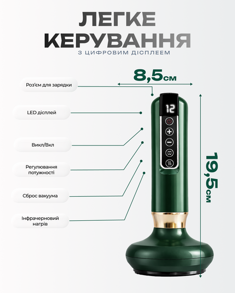 Вакуумний антицелюлітний масажер для тіла з підігрівом, 12 режимів