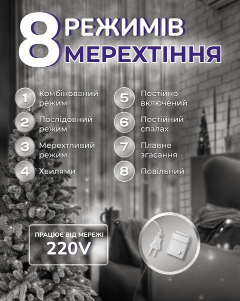 Гирлянда Роса 30м хвойная лапа белая