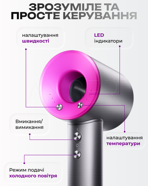 Фен для волосся Sonic з 5 магнітними насадками Fuchsia &mdash; купити в інтернет-магазині ANSORI: фото та ціна