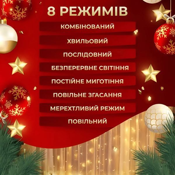 Гірлянда штора 3х2 м Роса 200 LED лампочок мідний провід 10 ліній та 8 режимів Жовта