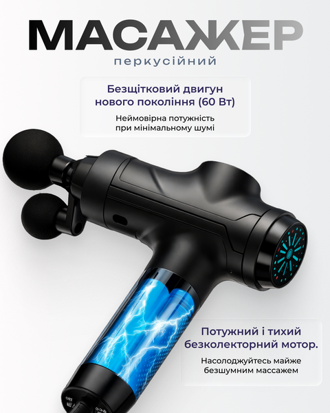 Профессиональный перкуссионный массажер &mdash; мощность 60 Вт, 10 насадок, интеллектуальный датчик давления и бесщеточный двигатель