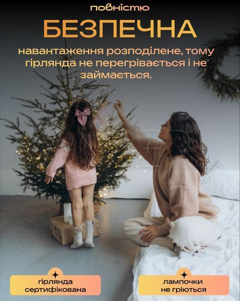 Гирлянда Роса 50 м с теплым белым светом &ndash; зеленая нить, пульт, 8 режимов.