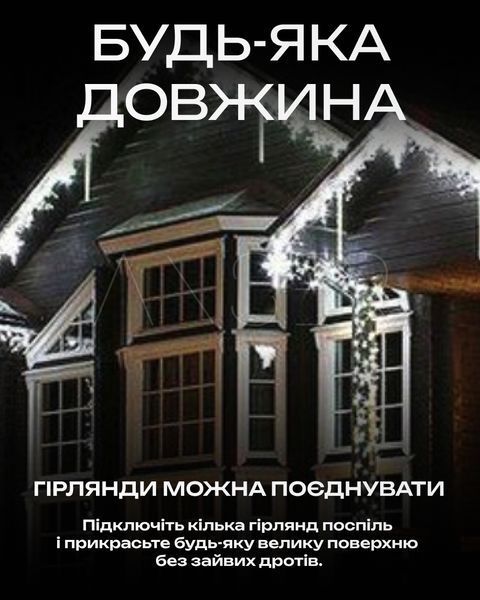 Гірлянда Бахрома вулична 12 м - холодне біле світло на білому дроті, для фасаду та даху &mdash; купити в інтернет-магазині ANSORI: фото та ціна
