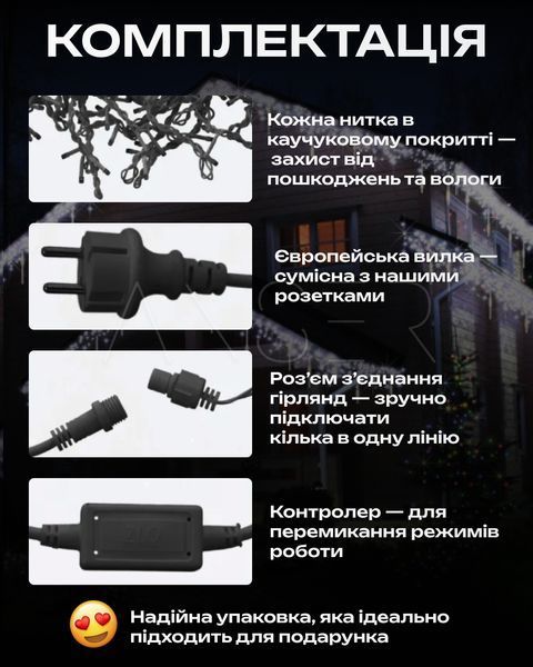 Гірлянда Бахрома вулична 12 м - холодне біле світло на білому дроті, для фасаду та даху &mdash; купити в інтернет-магазині ANSORI: фото та ціна
