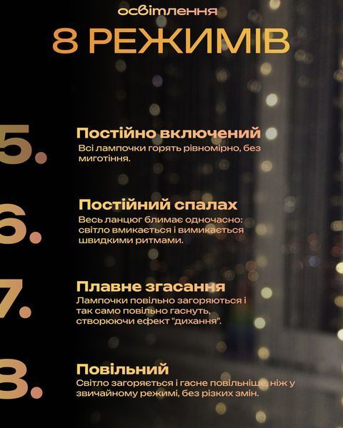 Гирлянда-штора Роса 3&times;2 м, 200 LED, медная проволока, 10 линий, 8 режимов освещения, USB