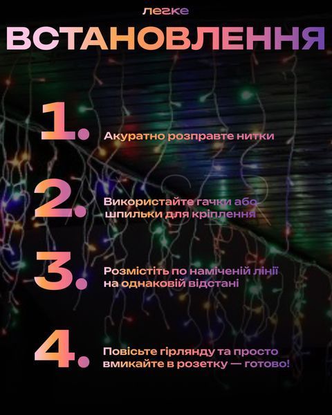 Гирлянда Бахрома уличная 12 м - разноцветный свет на белом проводе, для фасада и крыши &mdash; купить в интернет-магазине ANSORI: фото и цена