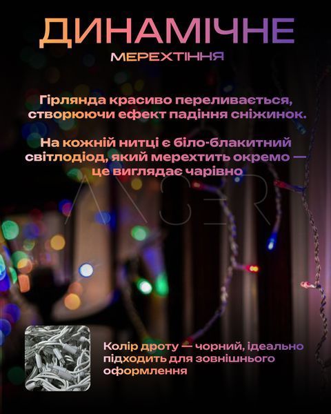 Гирлянда Бахрома уличная 12 м - разноцветный свет на белом проводе, для фасада и крыши &mdash; купить в интернет-магазине ANSORI: фото и цена