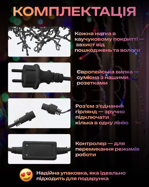 Гирлянда Бахрома уличная 12 м - разноцветный свет на белом проводе, для фасада и крыши &mdash; купить в интернет-магазине ANSORI: фото и цена