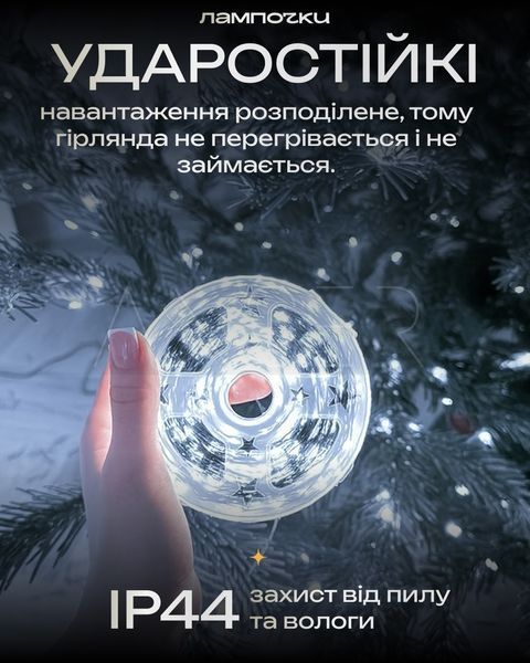 Гирлянда Роса 100м зеленая нить белая