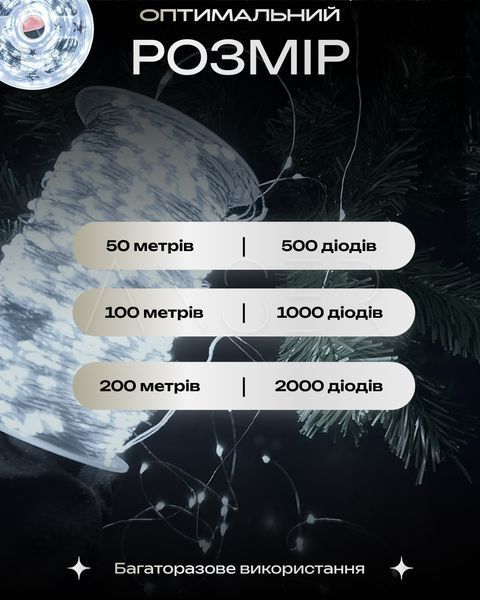Гирлянда Роса 100м зеленая нить белая