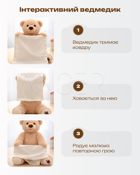 Інтерактивний плюшевий ведмедик грає в хованки &mdash; купити в інтернет-магазині ANSORI: фото та ціна